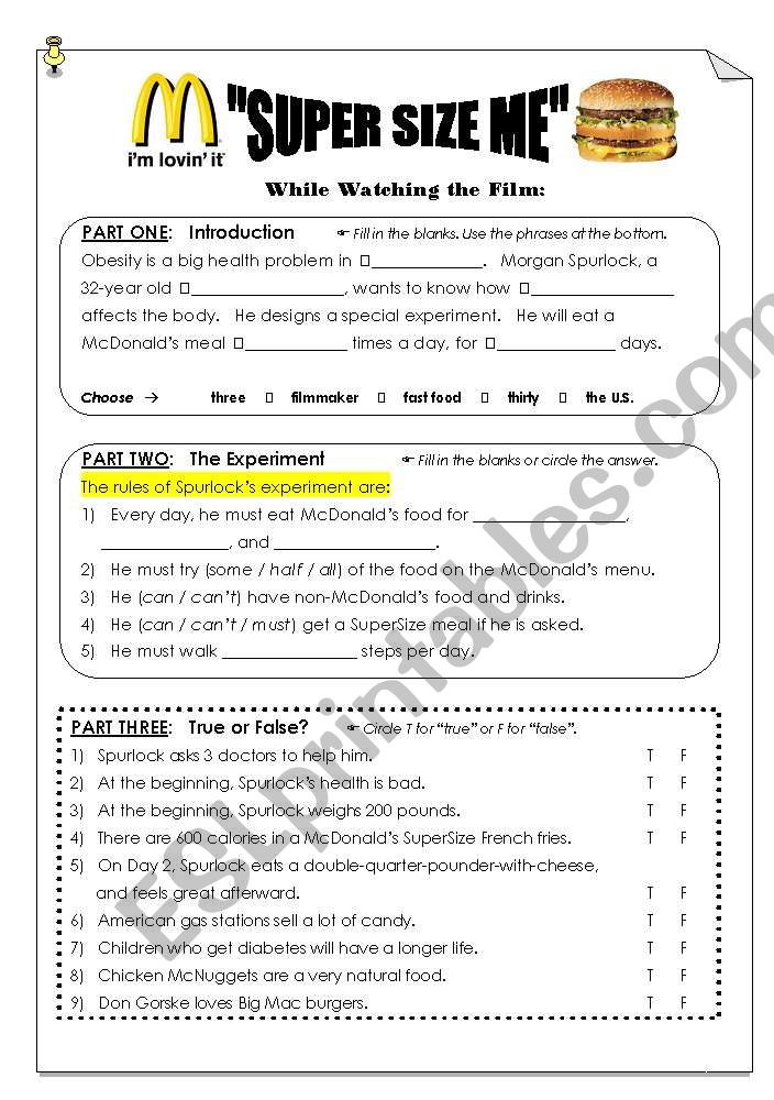 Super Size Me Video Worksheet Answers Ecoist