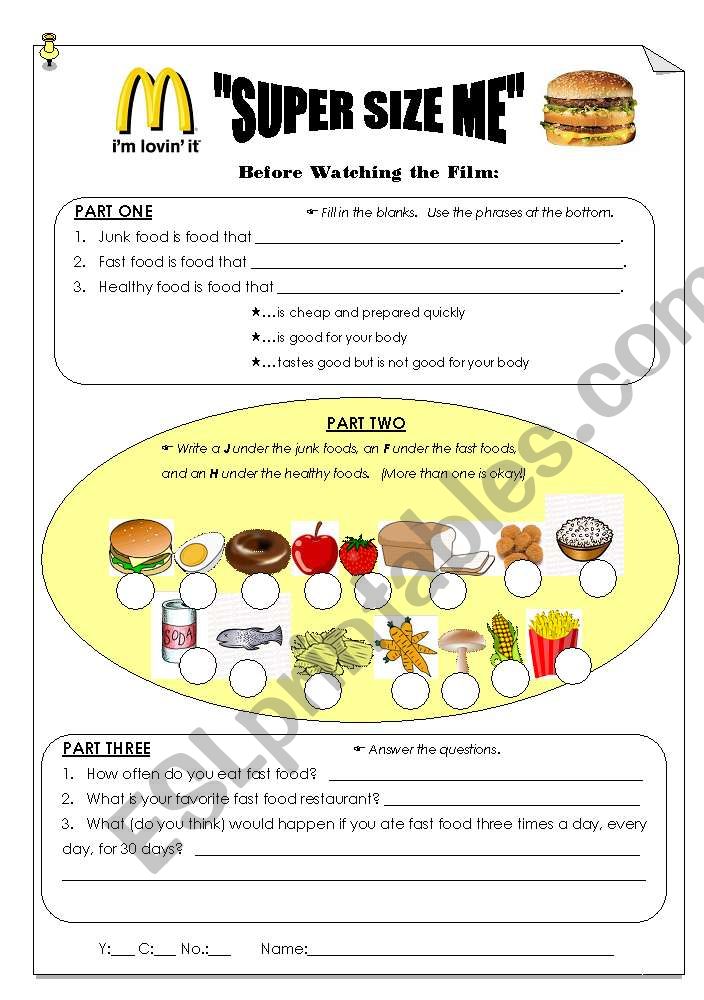 Super Size Me Video Worksheet Unique Movie Worksheet Super Size Me Health Class Science