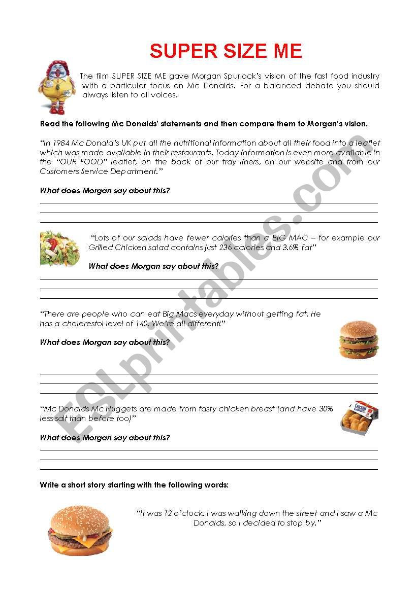 Super Size Me Worksheet Answers E Streetlight Com