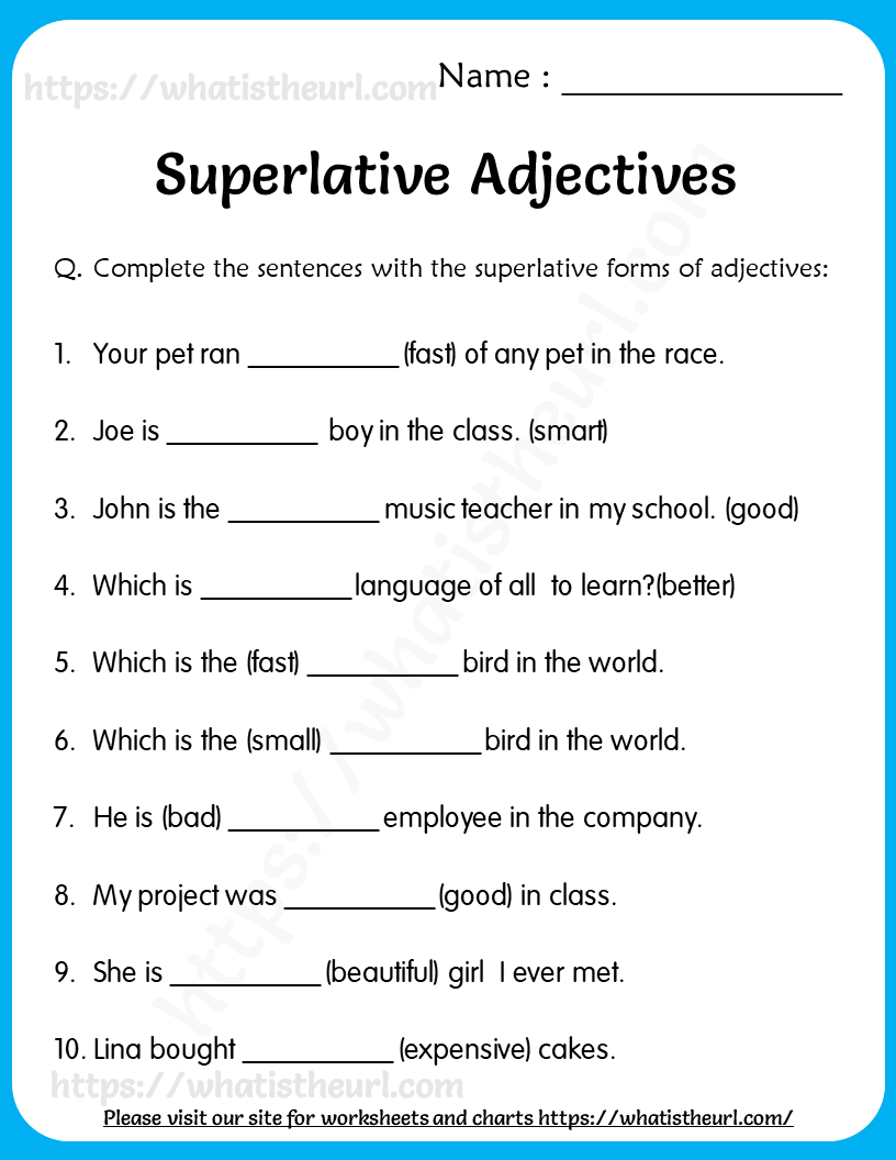 Superlative Adjectives In Sentences Worksheet Superlative Adjectives Adjective Worksheet