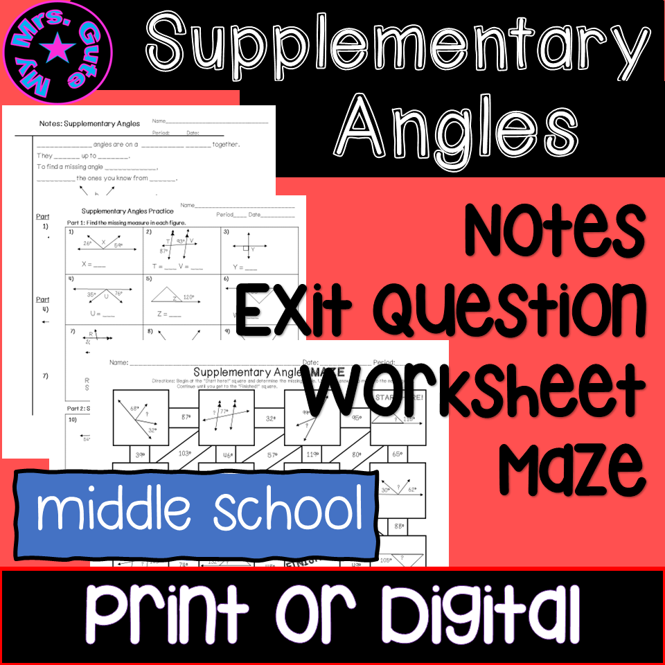 Supplementary Angles Math Notes Worksheet Maze Print Or Digital Activity Lesson Made By Teachers