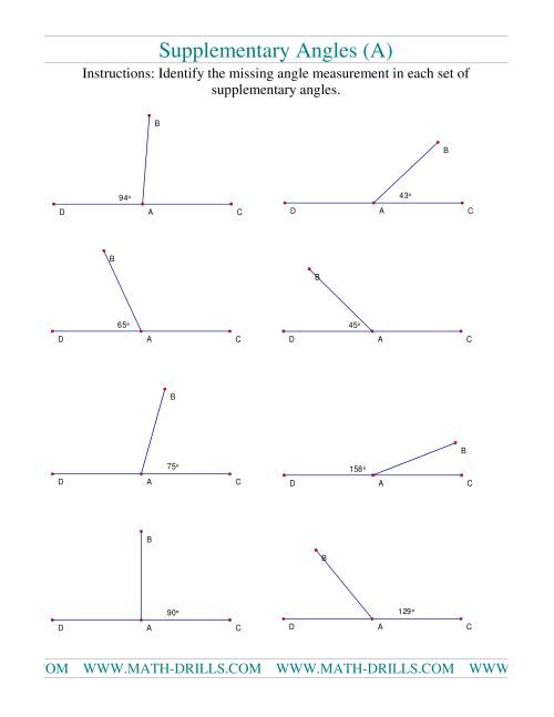 Supplementary Angles Worksheet