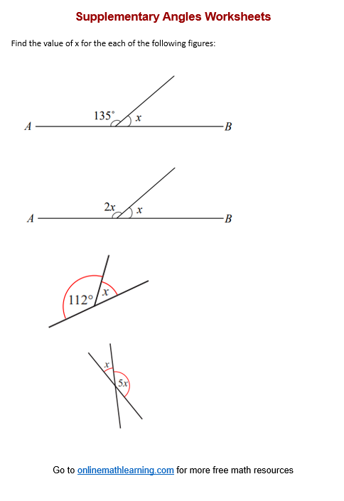 Supplementary Angles Worksheets Printable Online Answers Examples