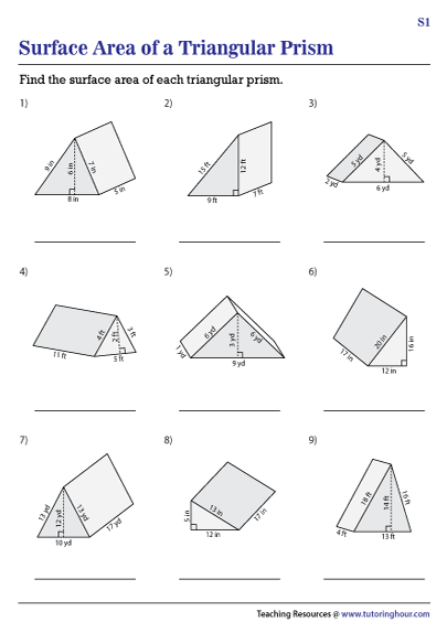 Surface Area Of A Triangular Prism Worksheet With Answers