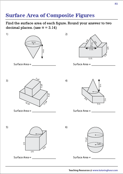 Surface Area Of Composite Figures Worksheet First Grade Math Worksheets