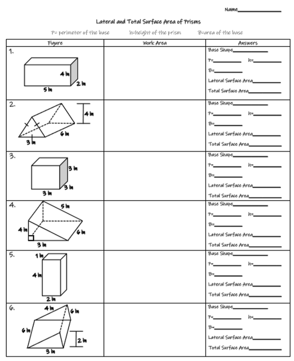 Surface Area Of Prisms And Cylinders Worksheet Answers Printable Word