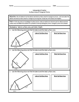 Surface Area Of Triangular Prisms Practice