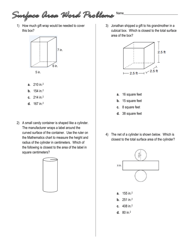 Surface Area Word Problems Worksheet: Solve with Ease