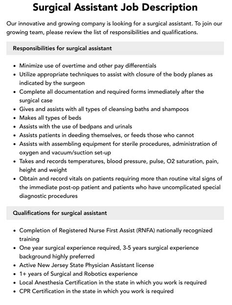 Surgical Assistant Job Description Velvet Jobs