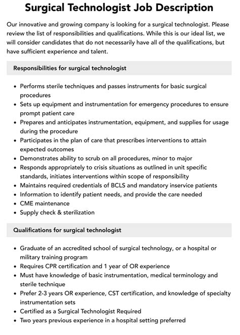 Surgical Tech Key Responsibilities