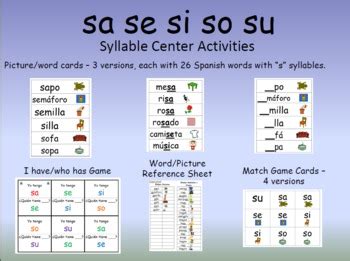 Syllable Centers Sa Se Si So Su By Dual Language Kinder Tpt