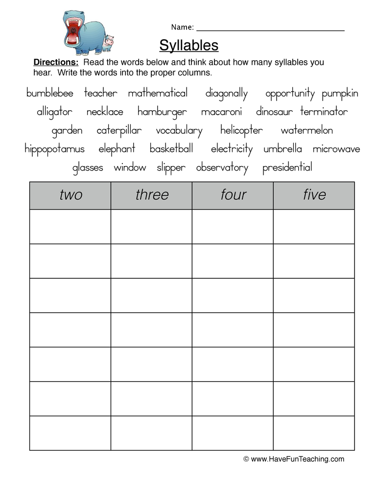 Syllable Sort Worksheet Have Fun Teaching