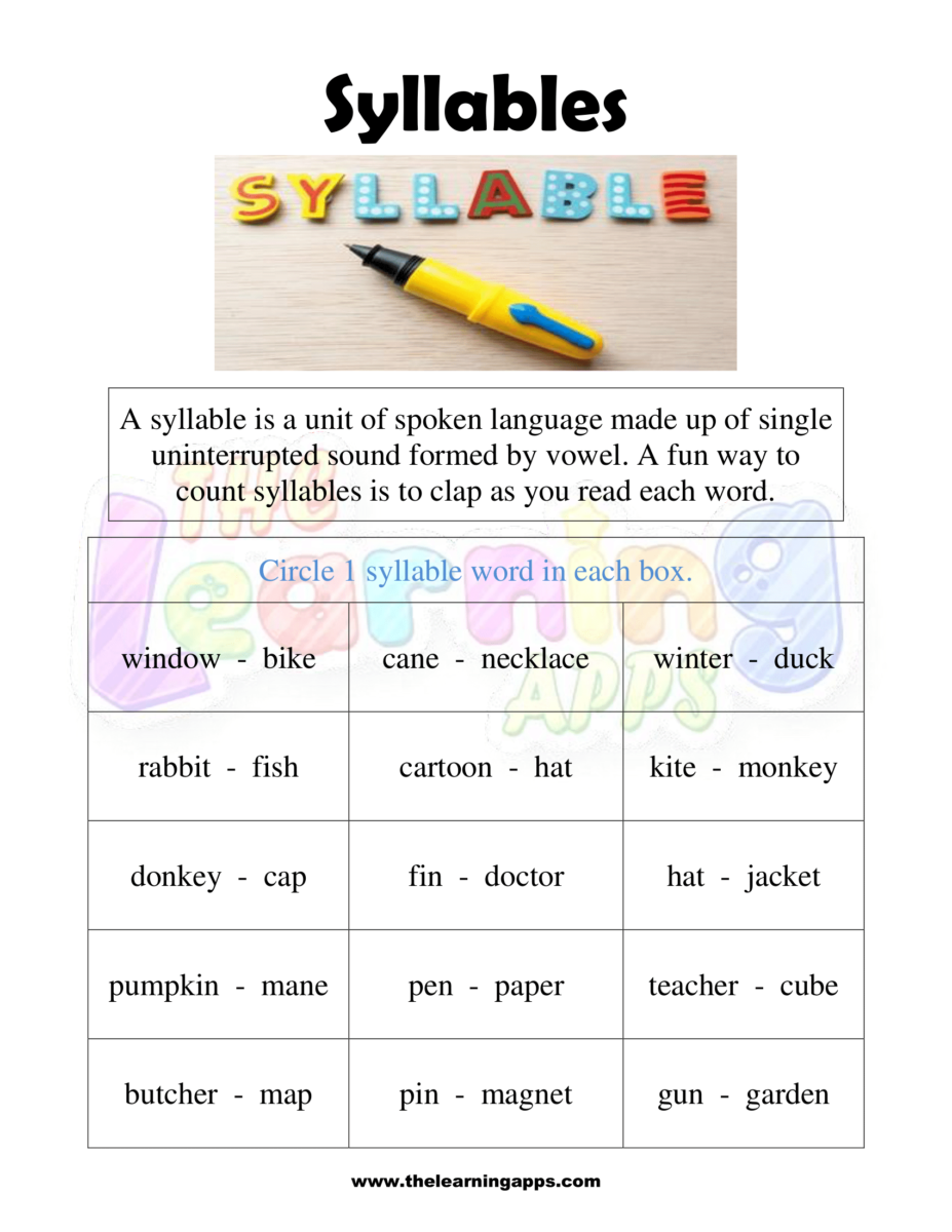 Syllable Worksheet Free Syllable Worksheets