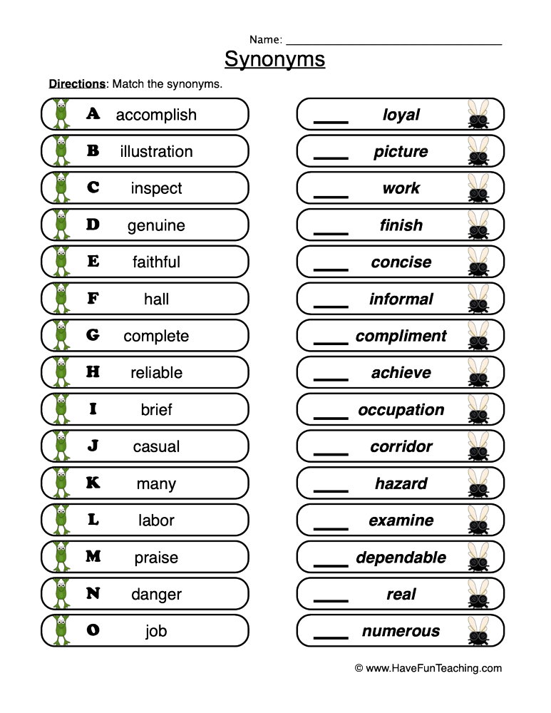 Synonym Match Worksheet Education Com Synonym Worksheet Antonyms