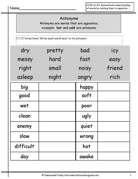 Synonyms Antonyms Worksheet Pdf