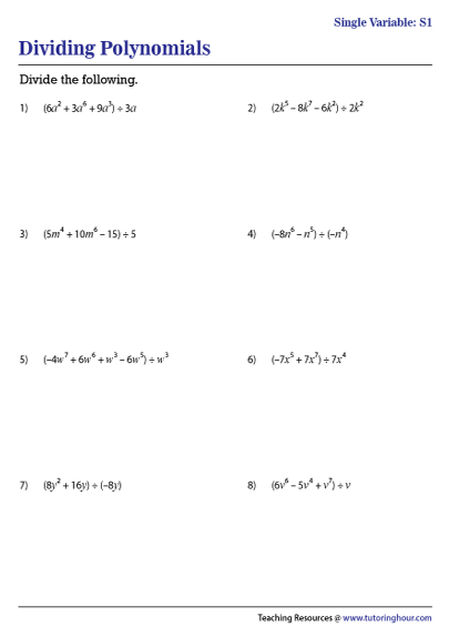 Synthetic Division Worksheet Activity Dividing Polynomials Activity