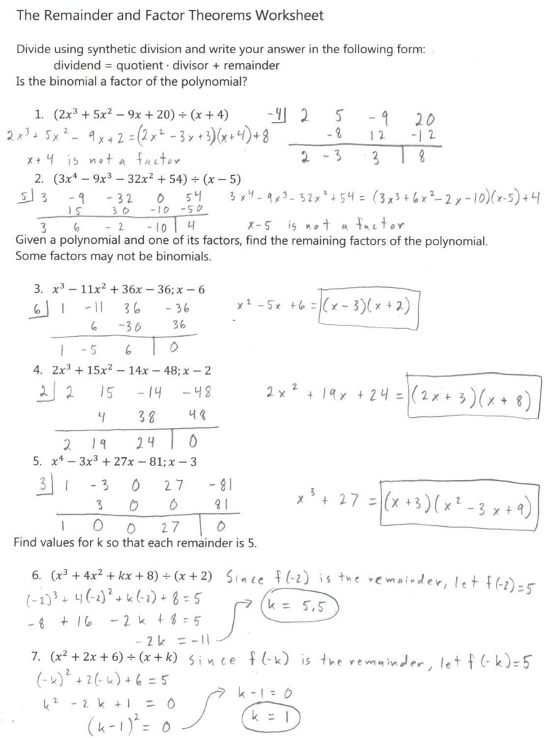 Synthetic Division Worksheet Answers Worksheets Joy