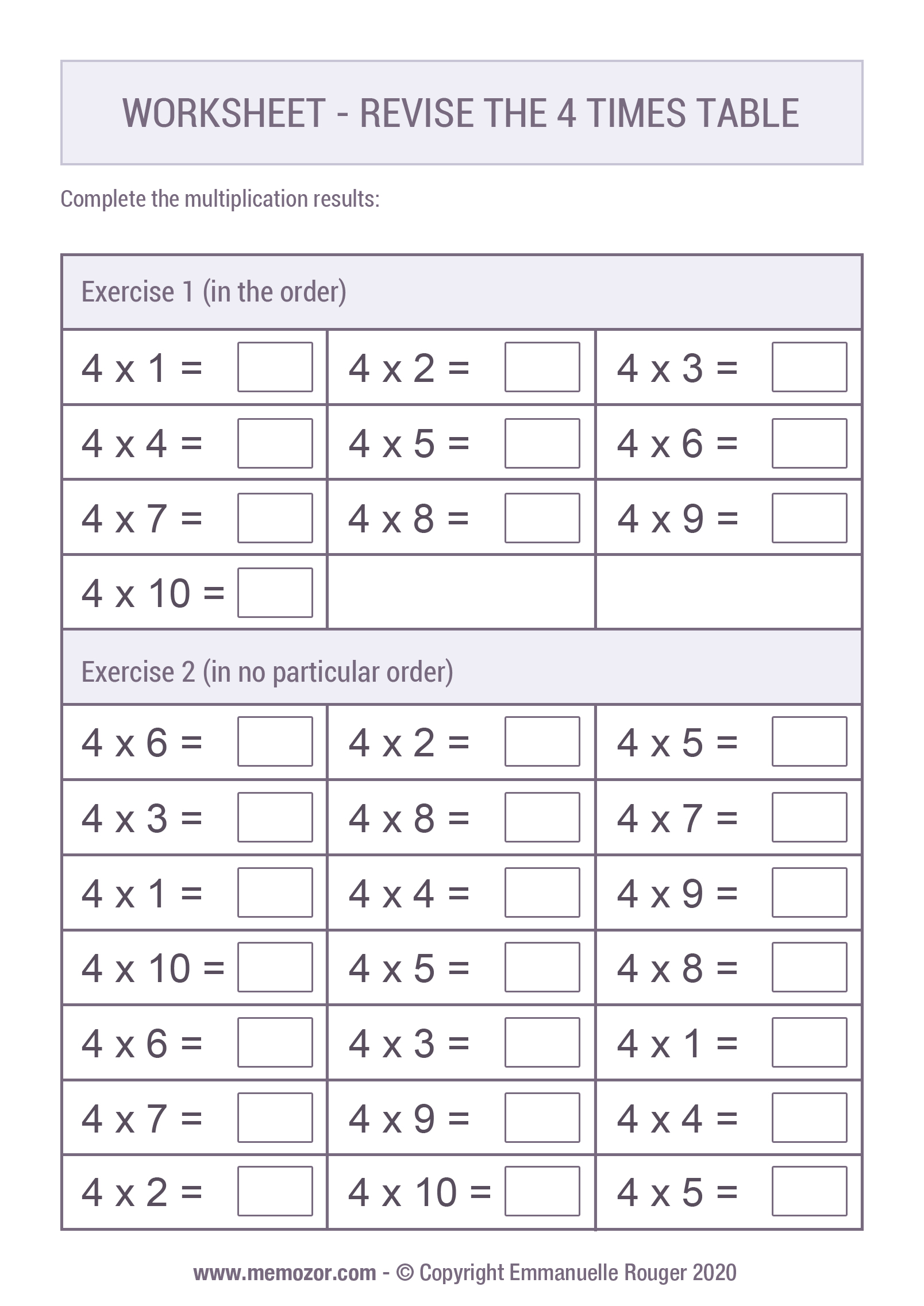 Table Of 4 Kindergarten Worksheets Free Printables Times Tables 4 Times Table