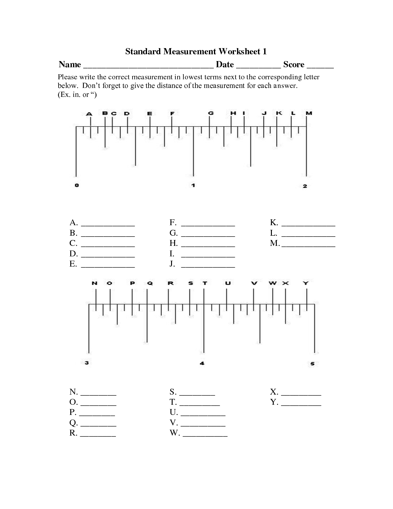 Tape Measure Worksheets