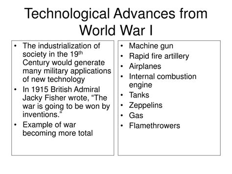 Technological Advancements In Ww1 Essay