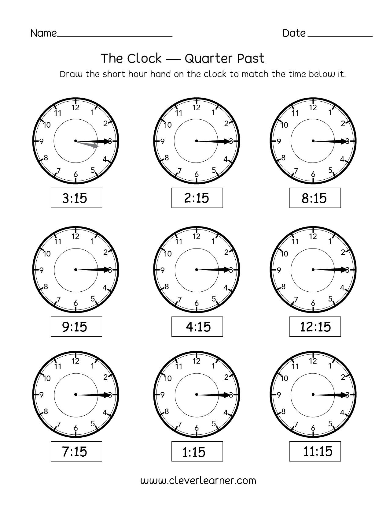 Telling The Time To The Quarter Hour 2 Time Worksheets For Year 2 Age 6 7 By Urbrainy Com