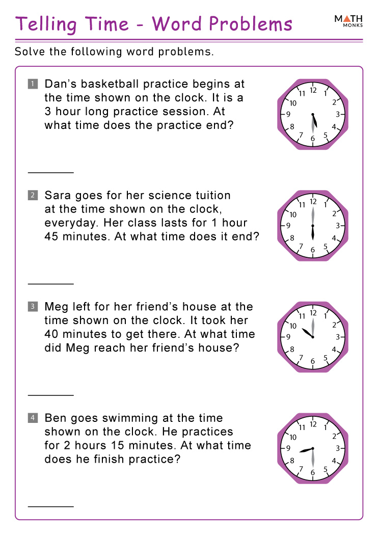 Telling Time Problem Solving Worksheets Telling Time Worksheets