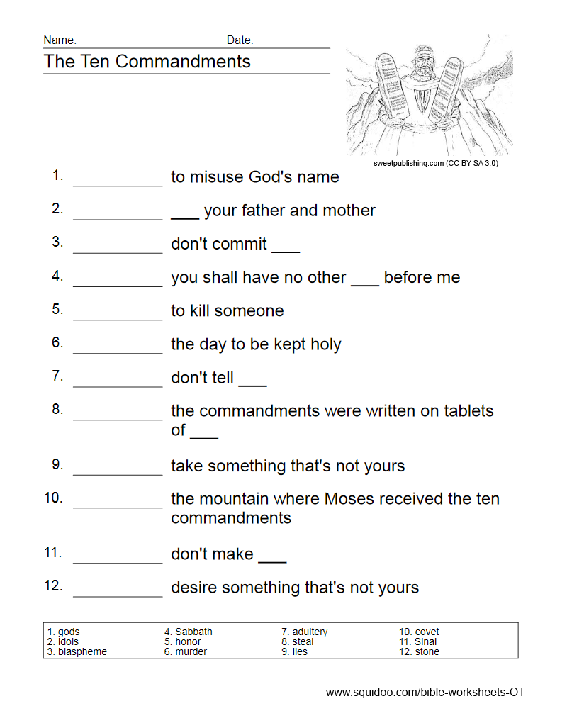 Engaging Worksheet on the Ten Commandments for Kids