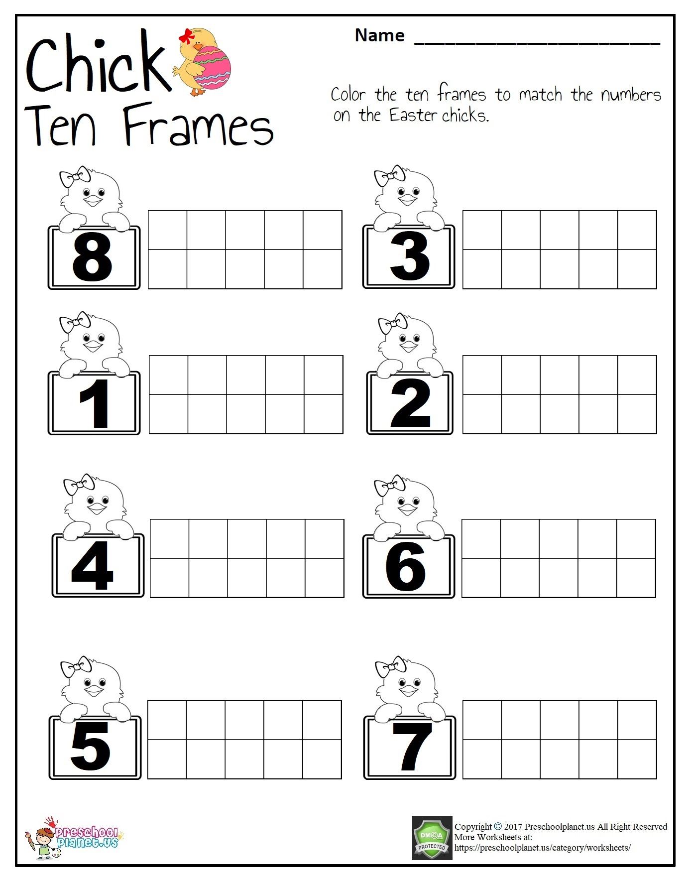 Ten Frame Worksheet For Kindergarten