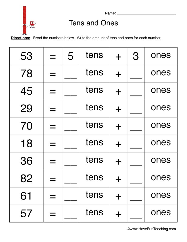 Tens Ones Worksheet For Grade 1