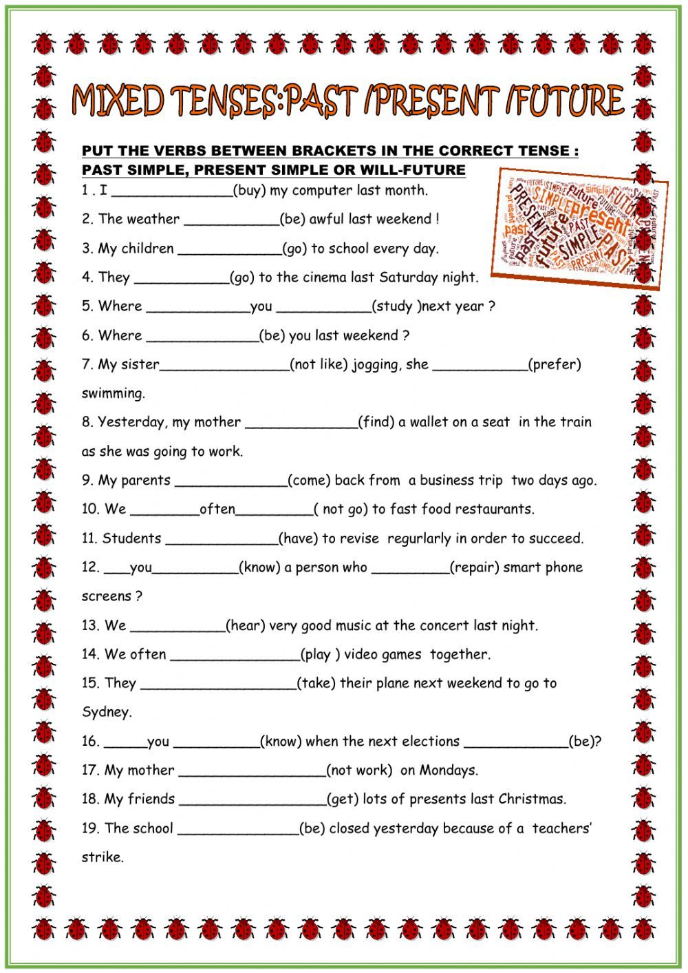 Tenses Mixed Esl Worksheet By Carmelaclavela