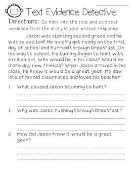 Text Evidence Citing Reading Worksheet Freebie By Mrs Casellas Classroom