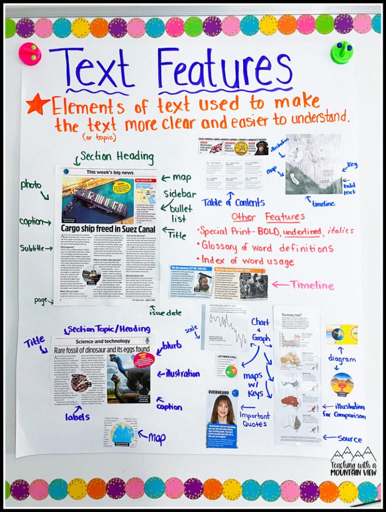 Text Features Anchor Chart 3Rd Grade