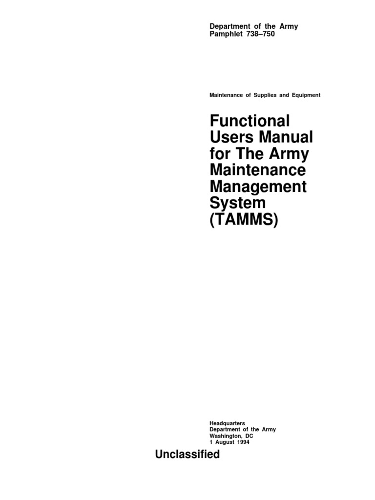 The Army Maintenance Management System Tamms Users Manual