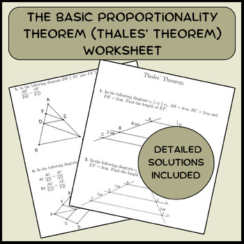 The Basic Proportionality Theorem Thales Theorem Worksheet With