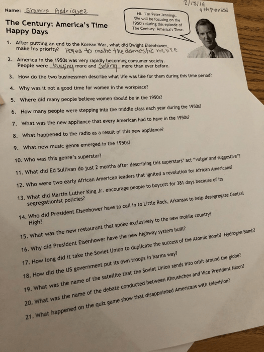 America's Happy Days Worksheet Answer Key Revealed