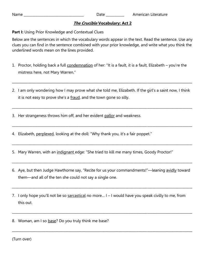 The Crucible Act 1: Worksheet Answers Guide