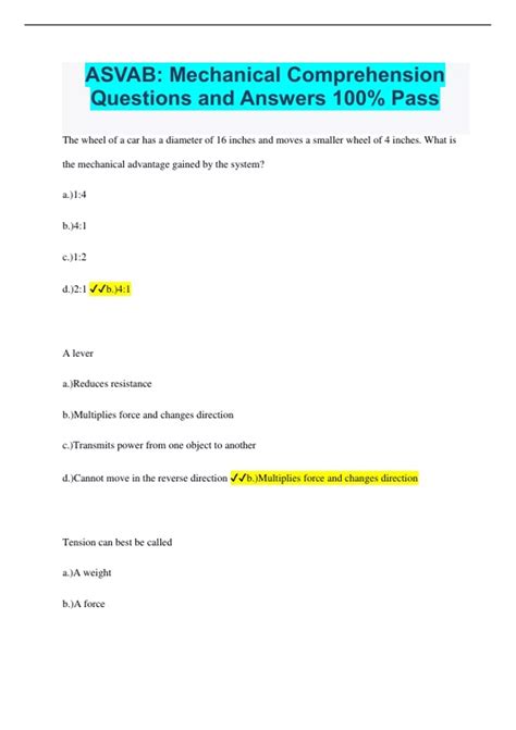 The Free Asvab Mechanical Comprehension Practice Test 1 Is Designed To Challenge Your Knowledge