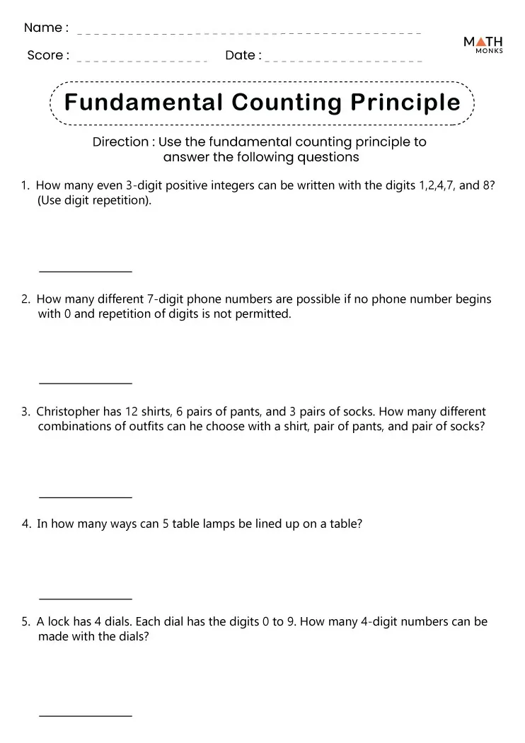 The Fundamental Counting Principle Worksheet By Middle And Math Tpt