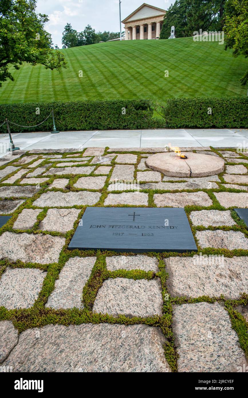 The John Fitzgerald Kennedy Gravesite In Arlington National Cemetery Across The Potomac River