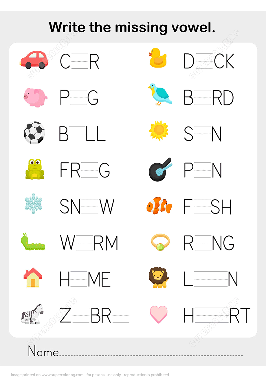 The Missing Vowel Worksheet