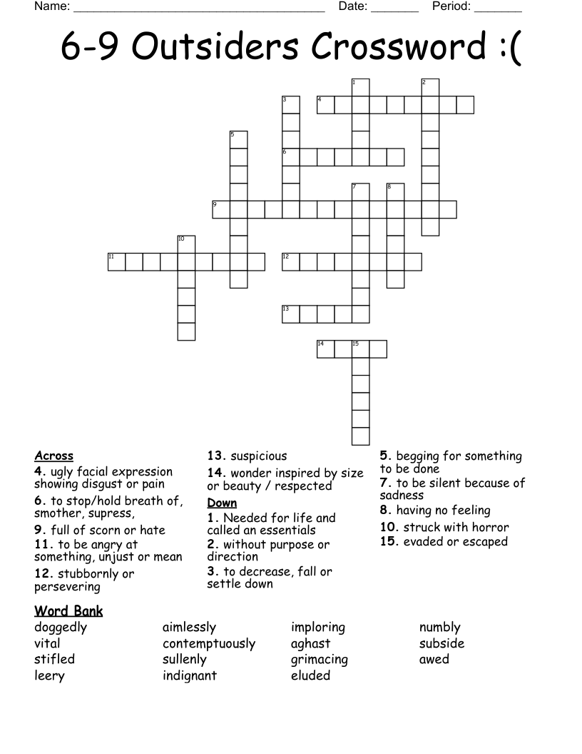 The Outsiders Vocabulary 10 Points Crossword Wordmint