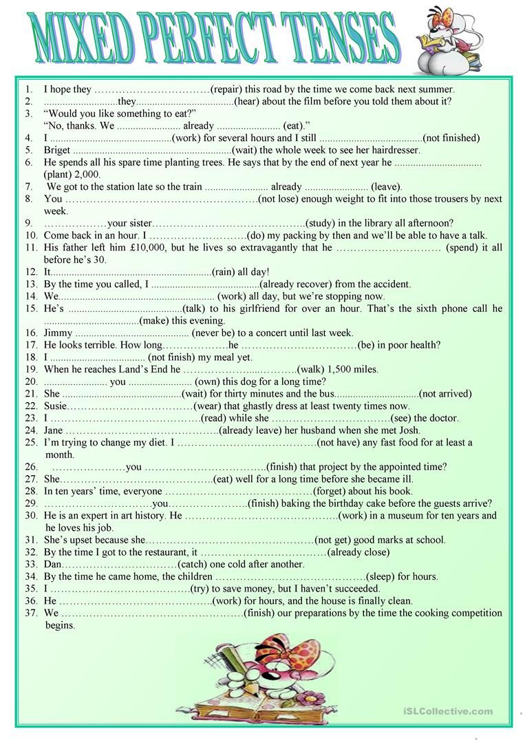 The Perfect Tenses Esl Worksheet By Sassy Myers