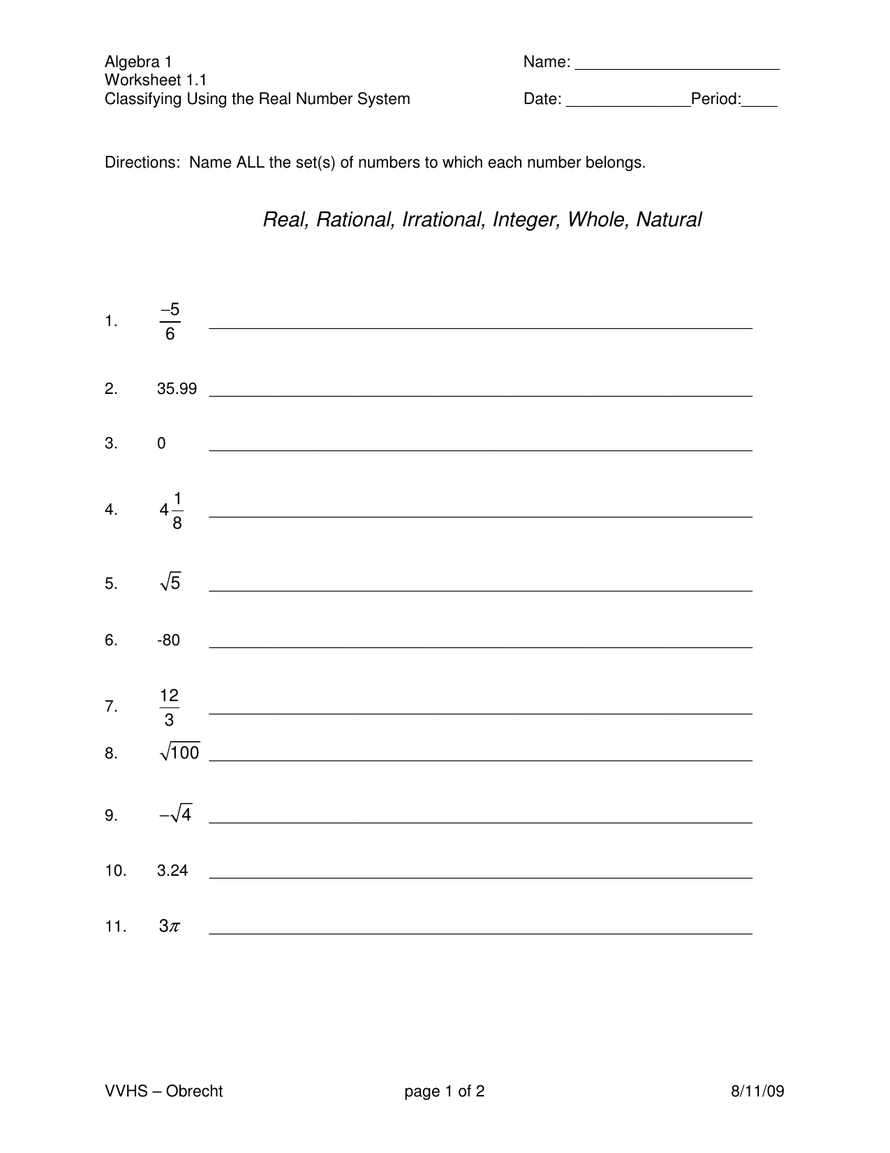 The Real Number System Worksheets By Algebra And Plus Tpt