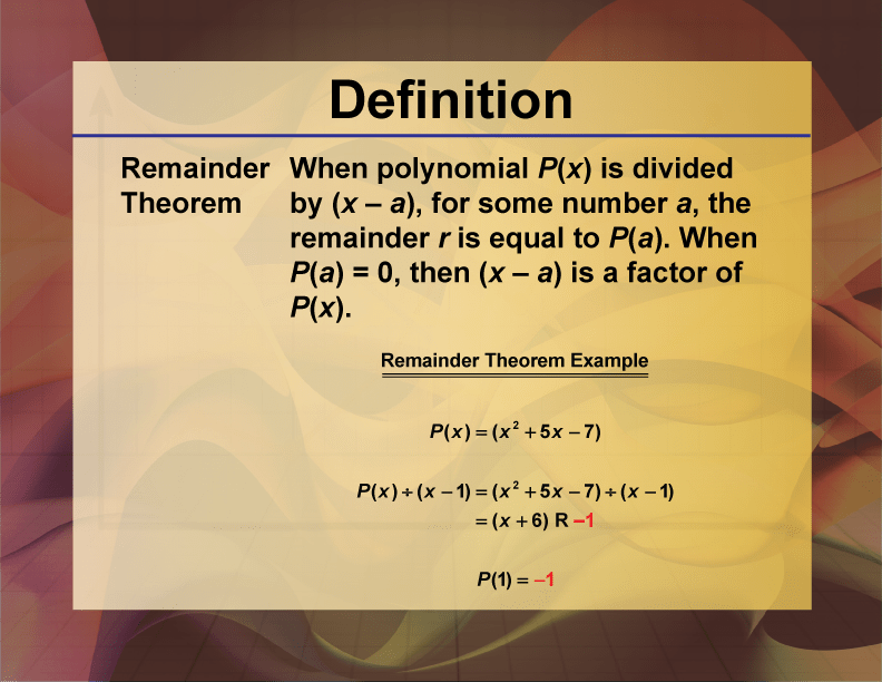 The Remainder And Factor Theorems Worksheet