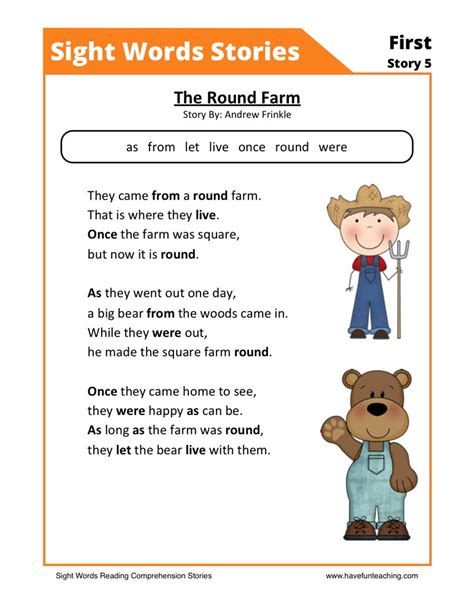 The Round Farm First Sight Words Reading Comprehension Worksheet Have Fun Teaching