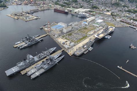 The Scene At Sasebo Naval Base With Ships Of The Jmsdf And Us Navy S 7Th Fleet Present Ship