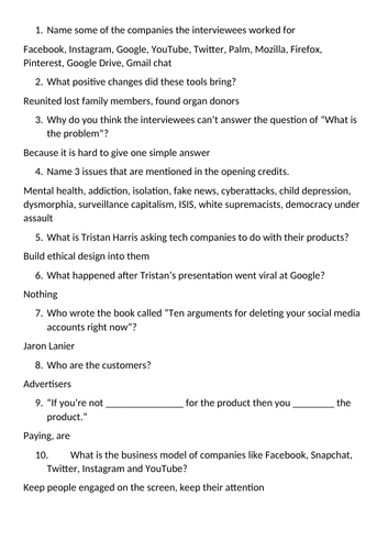 5 Key Answers to The Social Dilemma Worksheet