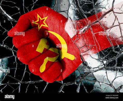 The Soviet Flag Was Exposed With His Fist Several Times Cold War Metaphor Stock Photo Image