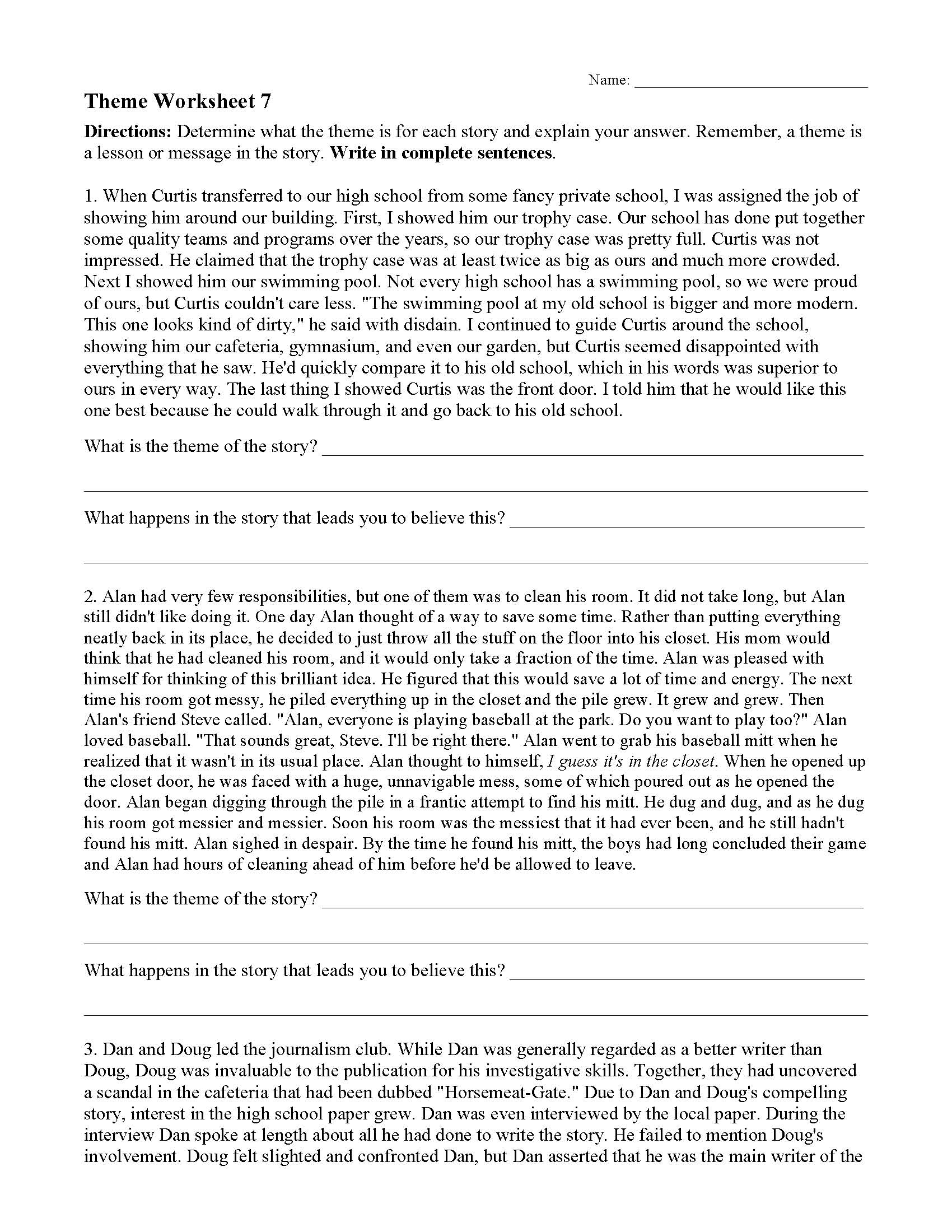 Theme Worksheets Ereading Worksheets