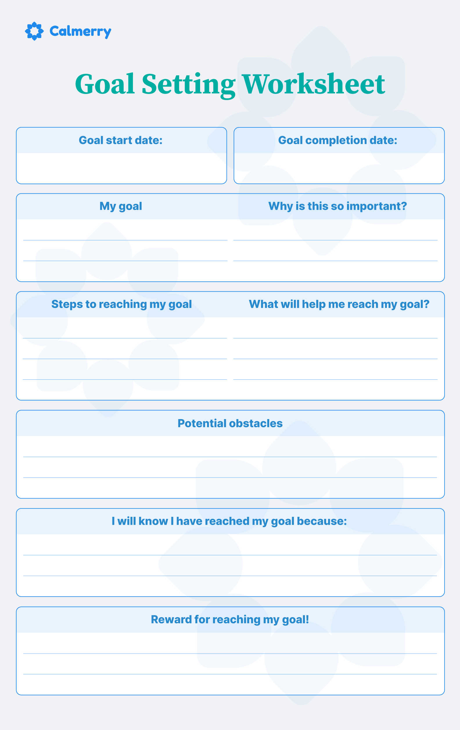 Therapy Goals Worksheet Action Plan Mental Health Printable Psychology